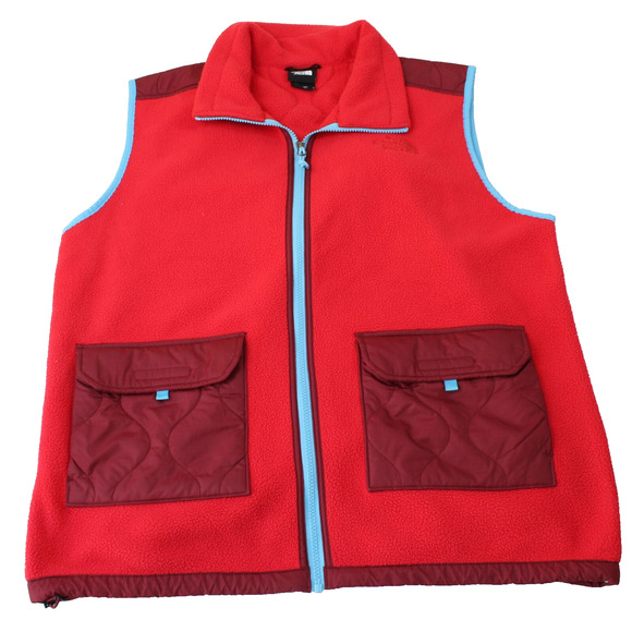 North Face Vest Mens Size Large Fleece Jacket Red Full Zip Hiking Golf Outdoor - Picture 1 of 9
